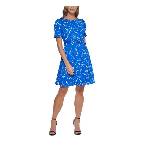 DKNY Womens Blue Tie Hem Short Sleeve Jewel Neck Top main image 1